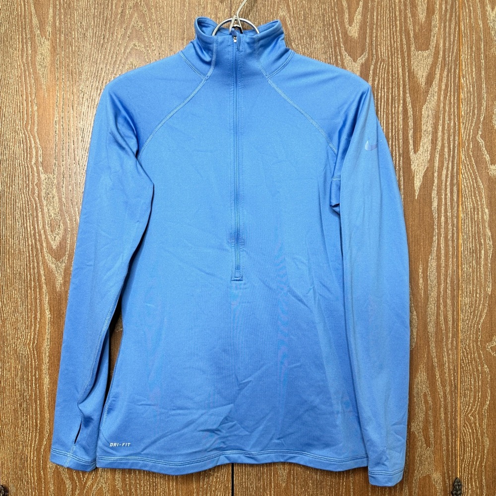 Nike Pro Dri-Fit Womens Med Blue Quarter Zip Long Sleeve Running Top Athleisure